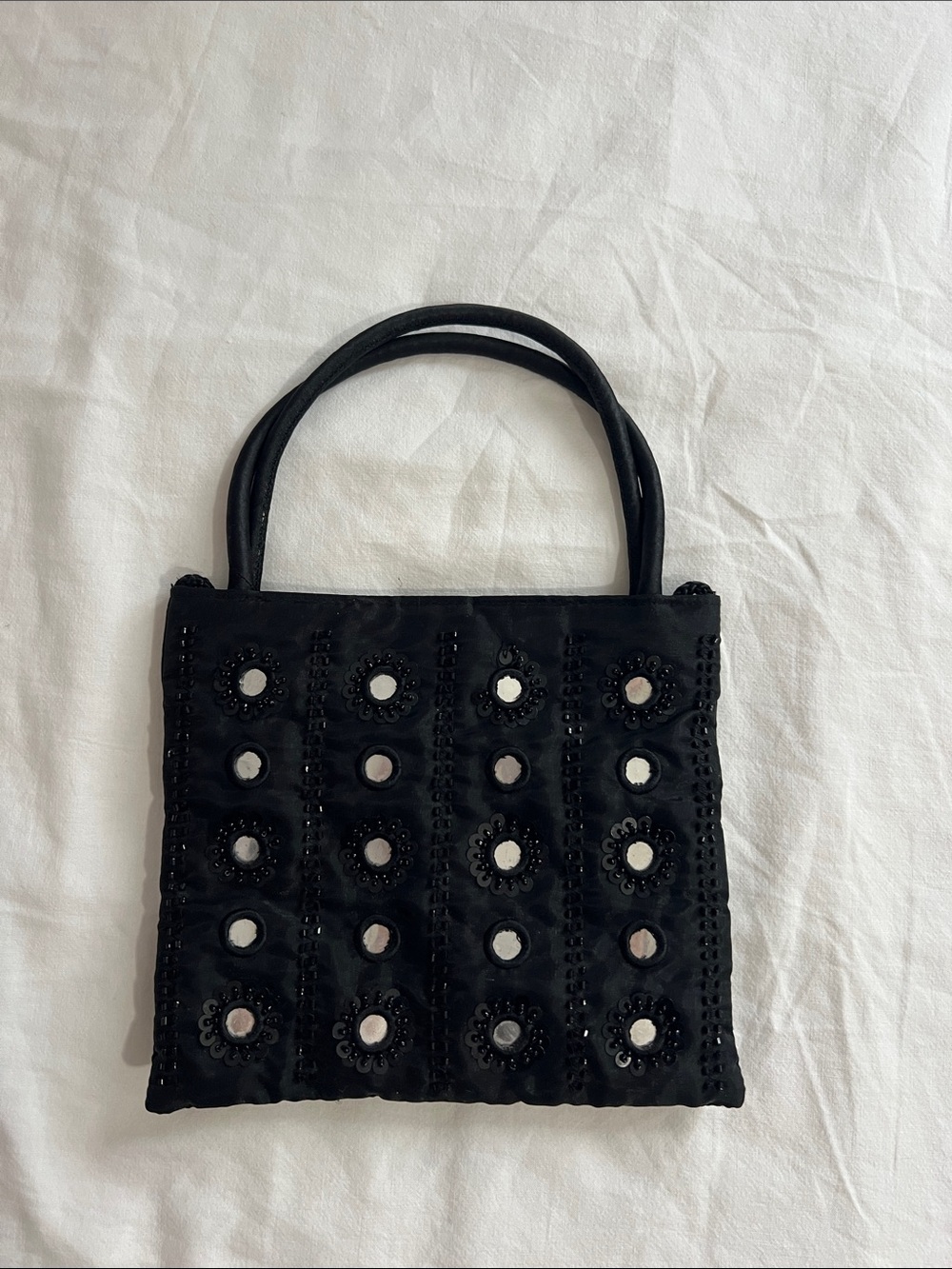 Vintage Black Beaded Mirror Accent Bag